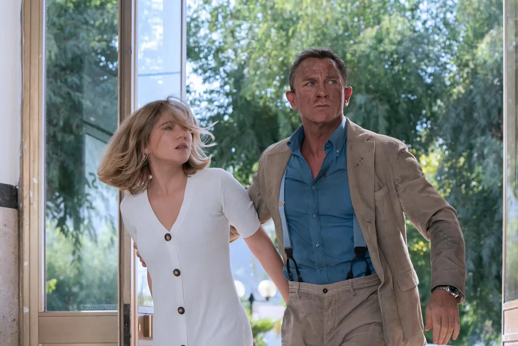 Lea Seydoux and Daniel Craig in a scene from "No Time to Die."