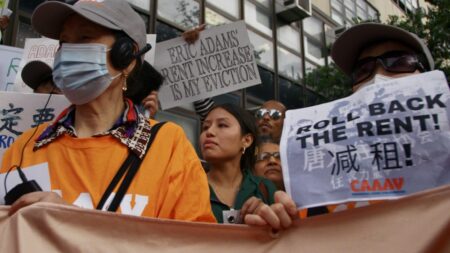 A demonstration in New York decrying the rent hikes